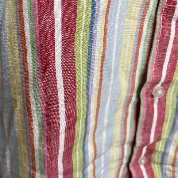 Havana Nine Men's Linen Striped Short Sleeve Button Up Shirt Size XL Preppy - Picture 6 of 15